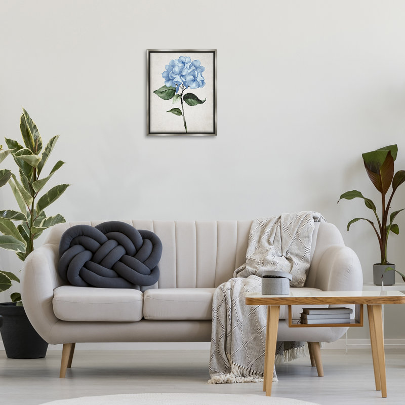 "Blue Hydrangea Stem", art mural Val Val, Cadre flottant gris lustré, H 21 po x l 17 po
