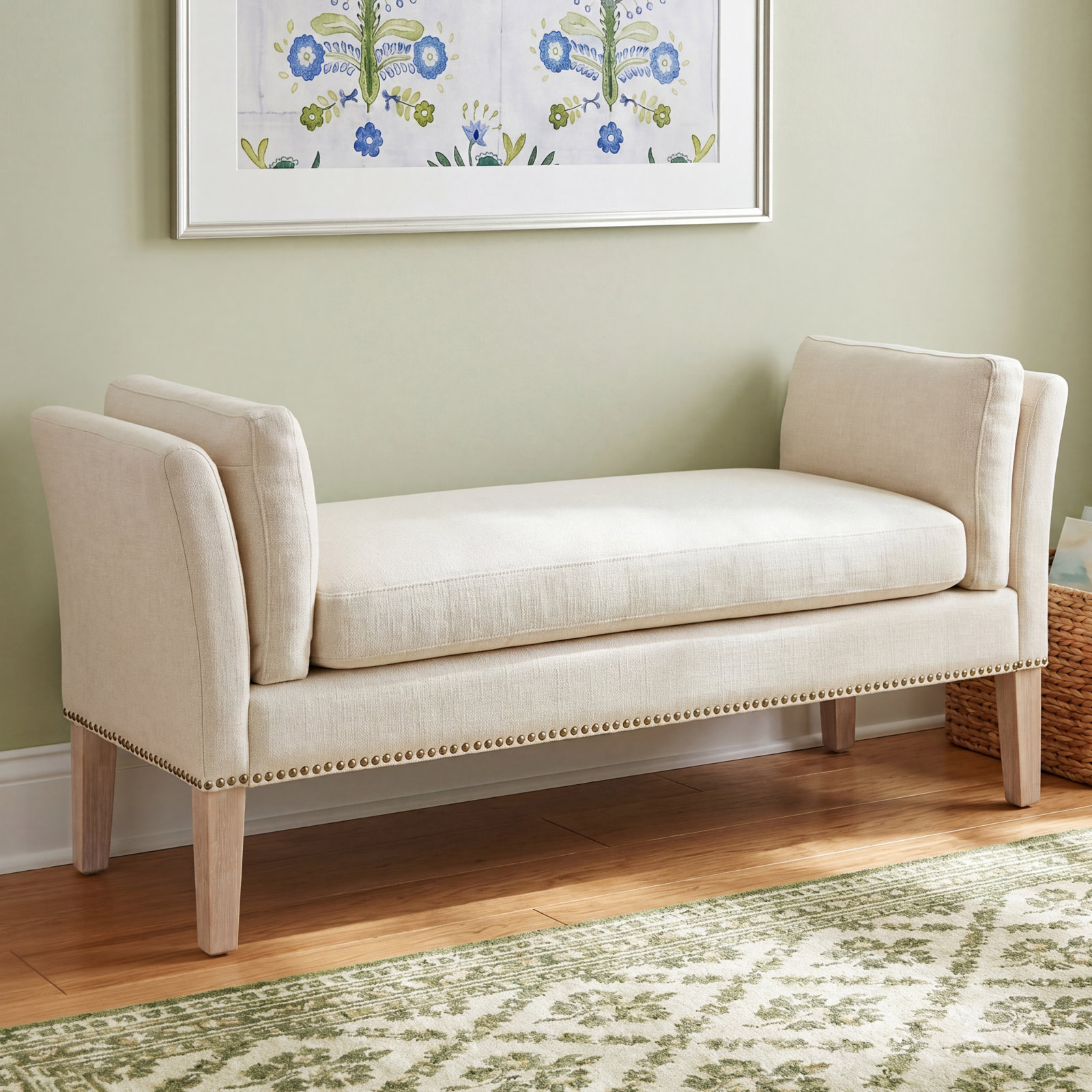 Loni Bench, Beige Solid Color