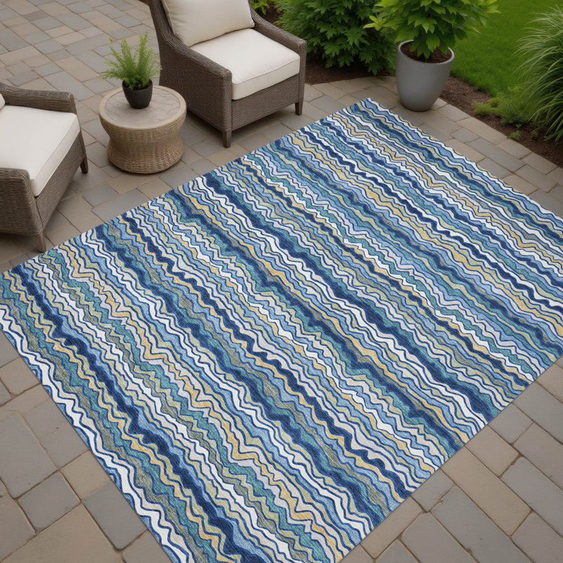 Machine Washable Indoor/Outdoor Chantille ACN2436 Stripes Rug, Navy, 8' x 10'