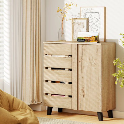 4-Tier Shoe Cabinet w/Louvered Door & Removable Shelves for Entryway Hallway