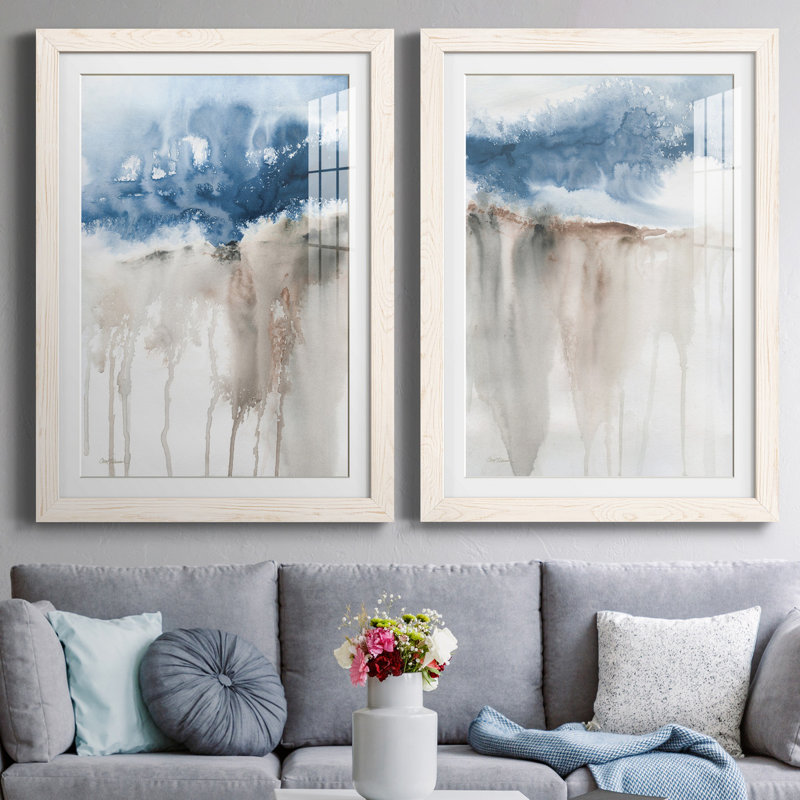 Windy Cliff I - ensemble de 2 reproductions d'art, H 31,5 po x l 47 po x P 1,5 po, Papier encadré blanc, Blanc