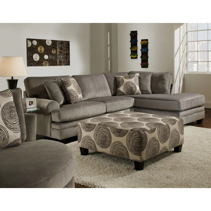 Upholstered L-Shaped Sectional, Left Hand Facing, Gray/Gopsan Polyester Twill