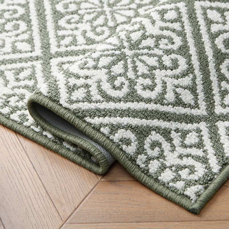 Austell Machine Woven Synthetic Geometric Area Rug, Runner 2'2" x 6', Natural/Sage