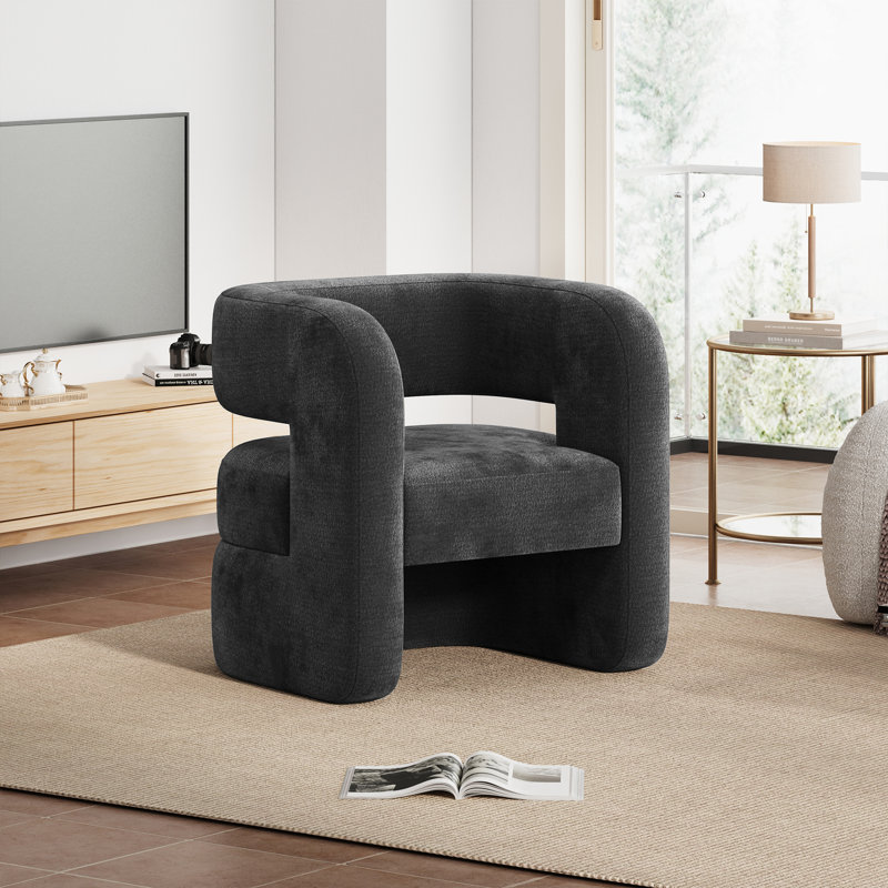 Full Assembled Upholstered Accent Barrel Chairs （Set Of 2）, Black