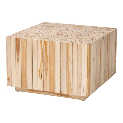 Table basse en teck naturel bohémien avec bûches réutilisées uniques
