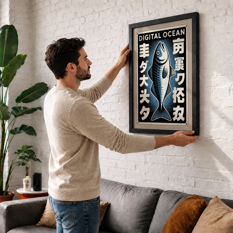 Digital Ocean Japandi - Print, Black, A3 - 42.0 x 29.7 cm