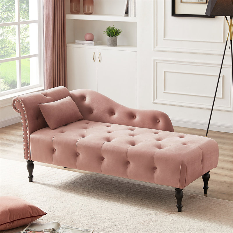 Chaise longue à accoudoir gauche Enguerran, Velours rose
