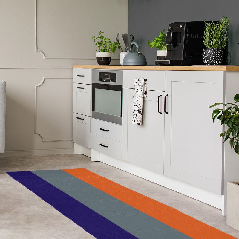 Tapis à rayures mauve/gris/orange, Tapis de couloir 2 pi 6 po x 8 pi