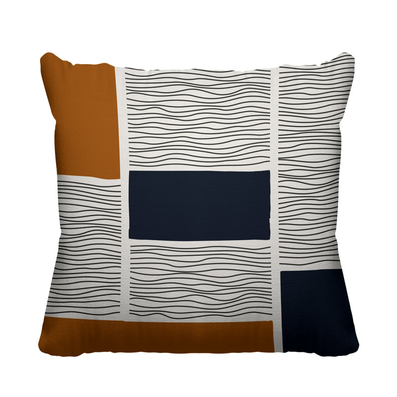 Coussin intérieur / extérieur Rapu, L 19 po x H 19 po, Jaune / beige / bleu marine