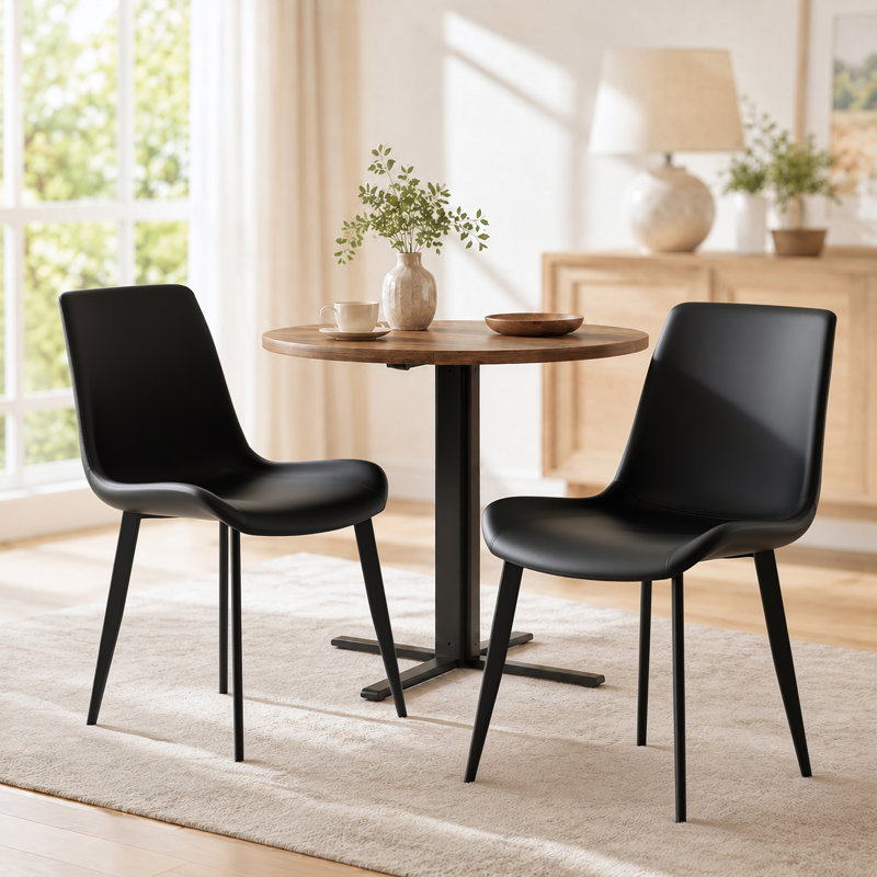 Shenay PU Leather Dining Room Chair with Metal Legs for Indoor Kitchen Living Room, Black, Set of 4