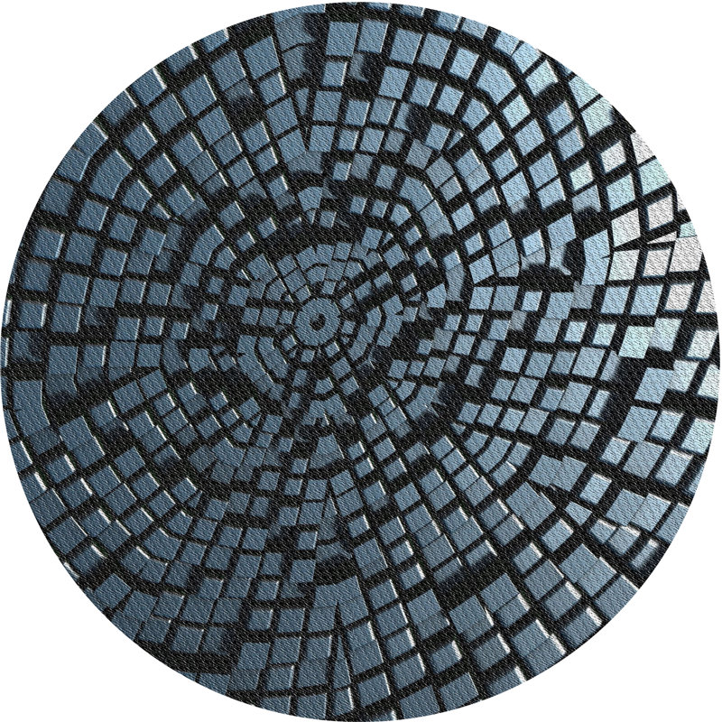 Tapis noir/bleu à motifs, Rond 3 pi