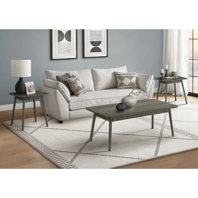 Ensemble de table, ensemble de 3 pièces, café, bout, côté, décor, salon, stratifié gris, Mid-Century, moderne