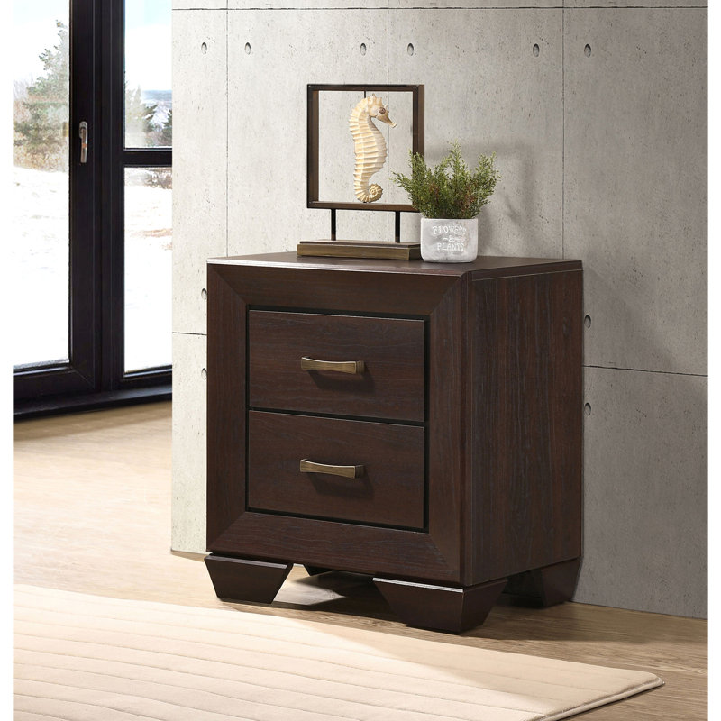 Table de chevet rectangulaire 2 tiroirs Copper, Dark Brown/Copper
