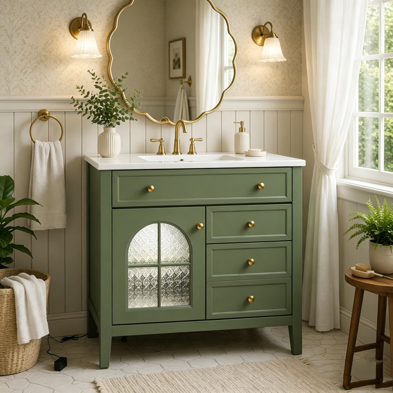 Armoire de salle de bain 35,6 po, Green+Only Cabinet+1door