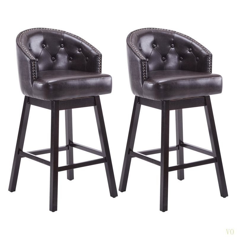 Ensemble de 2 tabourets de comptoir pivotants de 33,25 po, avec tabourets de bar rembourrés à hauteur de comptoir avec structure en bois d'hévéa massif, dossier, repose-pieds, tabourets de bar sans accoudoir pour bar personnel, comptoir de cuisine