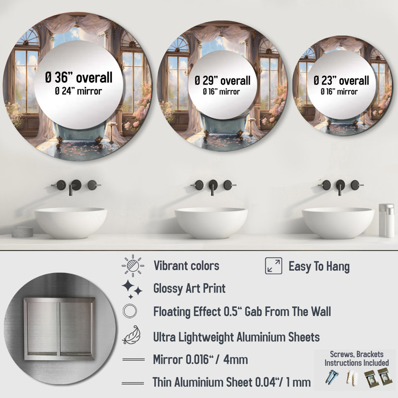 Décoration murale papillons muraux de salle de bain III - Miroir floral rond pour salle de bain_MTMIR62597, 29 po x 29 po