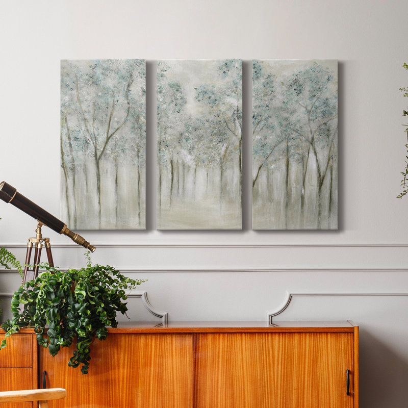 «Neutral Spring», peinture sur toile tendue 3 pièces, H 36 po x l 72 po x P 1 po