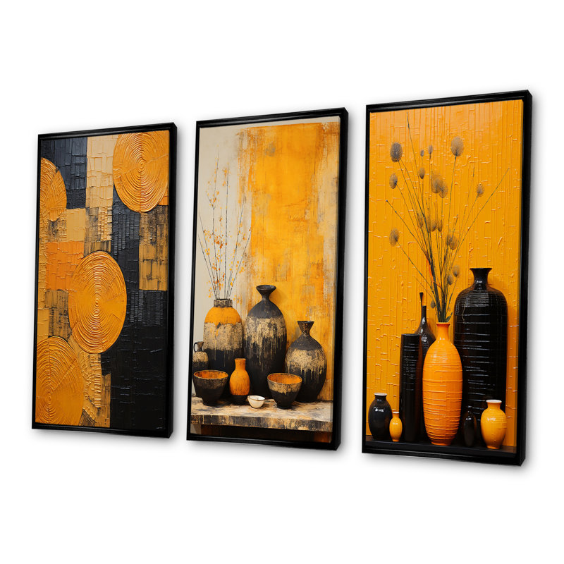 Artistic Yellow Pottery, Cadre flottant noir, H 40 po x l 60 po