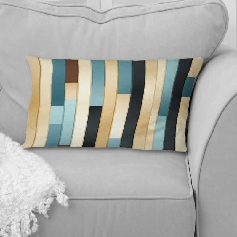 Blue And Beige Striped Pattern Harmony - Striped Polyester Pillow