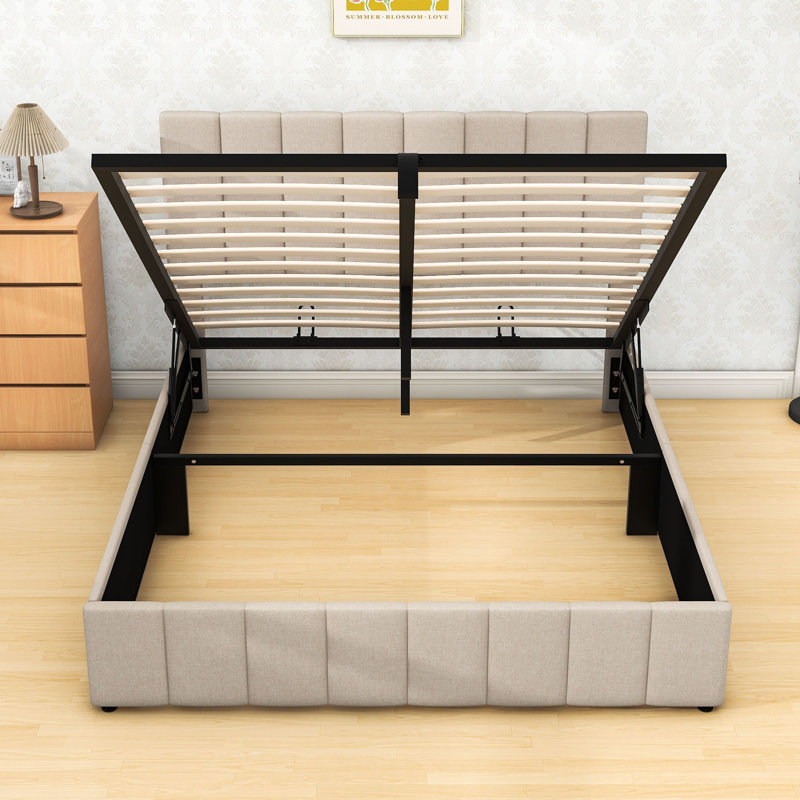 Lit plateforme tapissier avec rangement Alfie-Ray, Grand, Beige