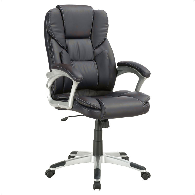 Chaise de bureau pivotante brun foncé et argentée avec accoudoirs