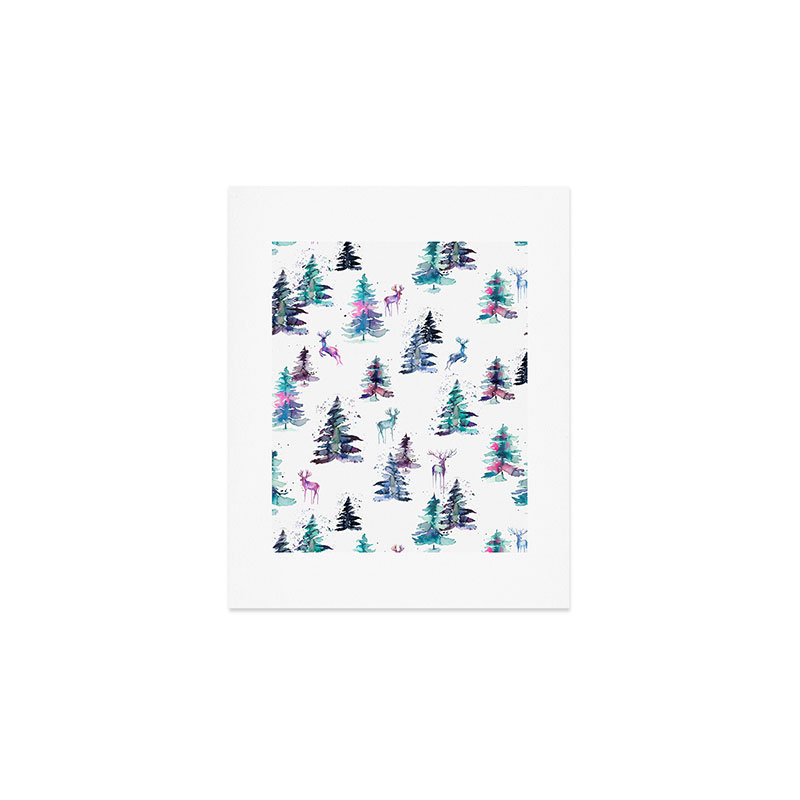 Forêt de cerfs et d'arbres par Ninola Design - impression sans cadre, H 10 po x l 8 po