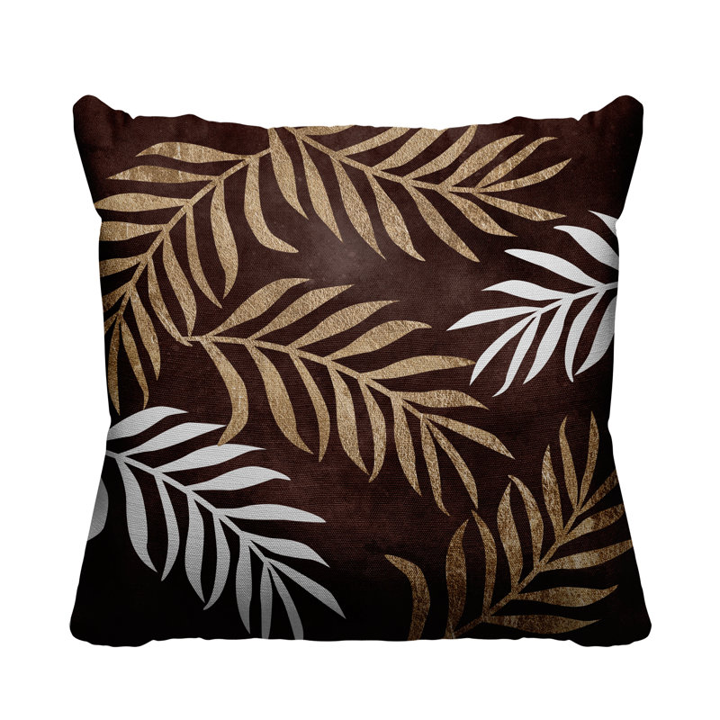 Coussin intérieur / extérieur Bobo Fern, L 15 po x H 15 po, Brun / or / blanc