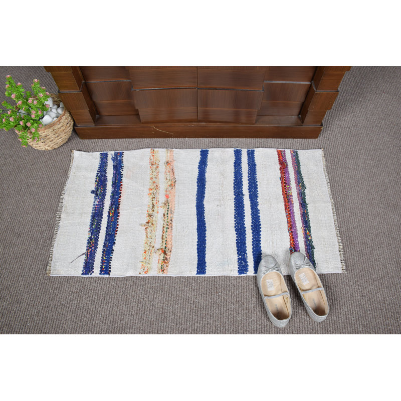 Petit tapis kilim à rayures turque rétro tissé à la main de chanvre écologique pour décor bohémien
