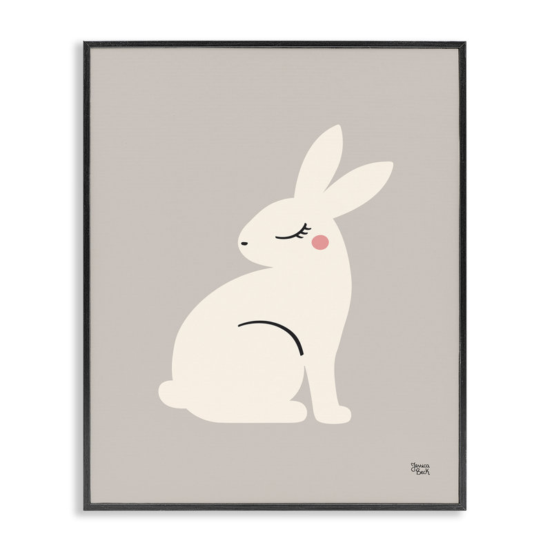  Dessin minimaliste de lapin blanc par Jessica Beck, H 14 po x l 11 po, Giclée encadrée noir minuit