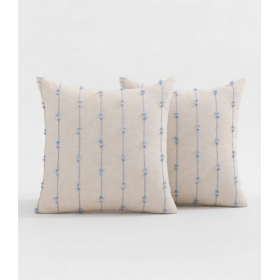 Blue Stitch Line Decorative Throw Pillow Cover 18" X 18" - Frayed Striped Pillow Case, 2-Pack