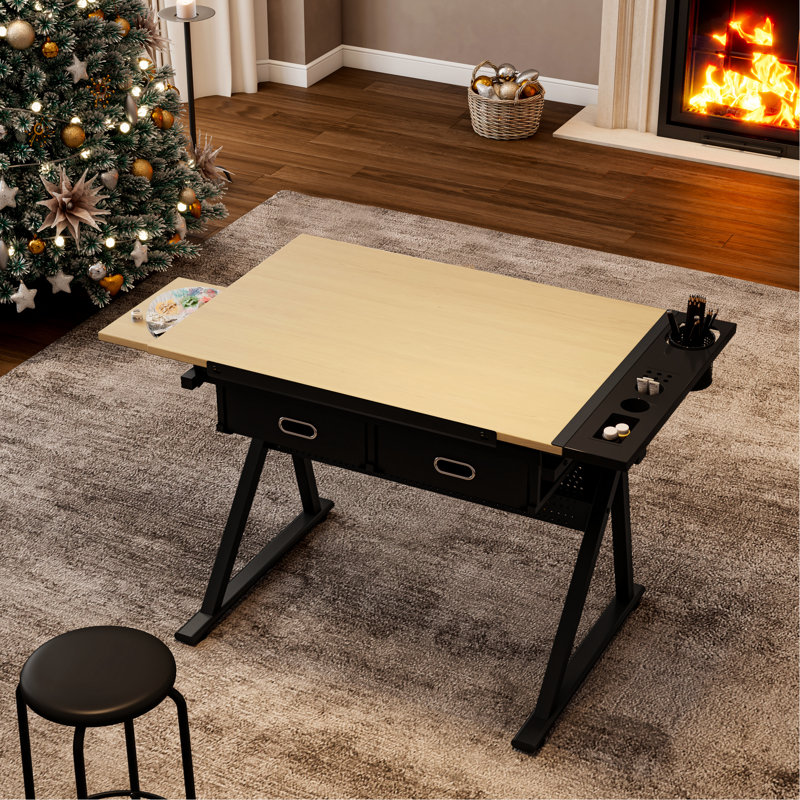 Bureau de dessin avec table inclinable réglable et 2 tiroirs pour le bureau à domicile, tabouret Comes