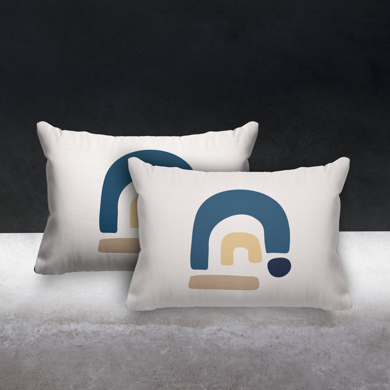Polyester Lumbar Rectangular Indoor/Outdoor Pillow Cover & Insert, Blue/Beige