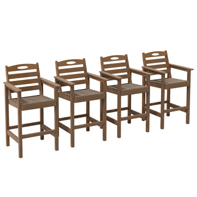 All-Weather HDPE Patio Bar Stools Outdoor Tall Adirondack Bar Chairs with Arms Set of 4