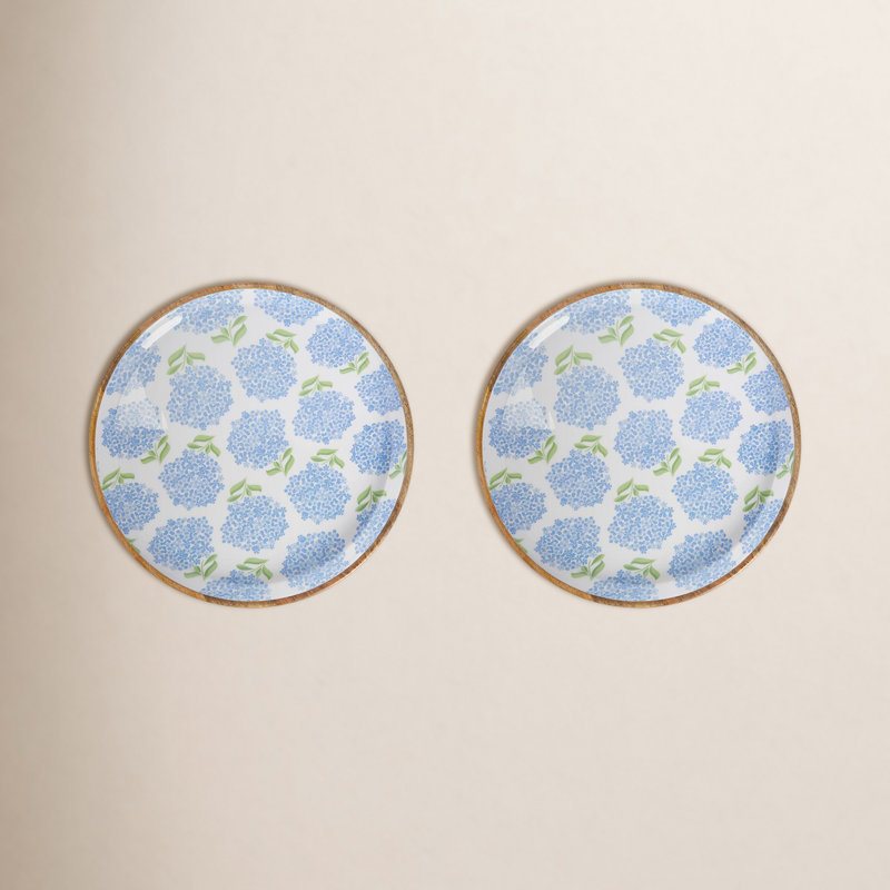 Ensemble de 2 plateaux en bois faits à la main Hydrangea