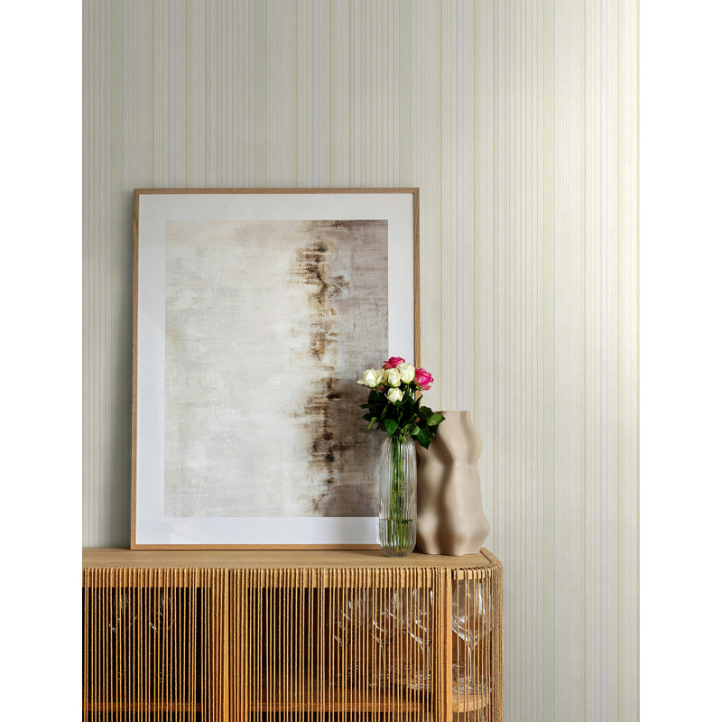 Seabrook Designs Provance Stripe Unpasted Wallpaper, Metallic Sage/Lavender