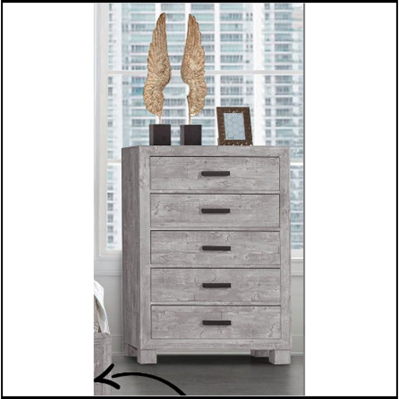Commode grise avec 5 tiroirs