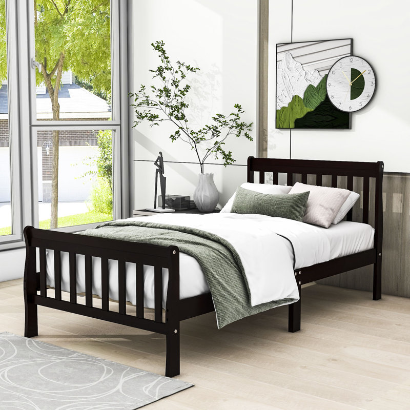Twin Platform Bed with Headboard, Espresso