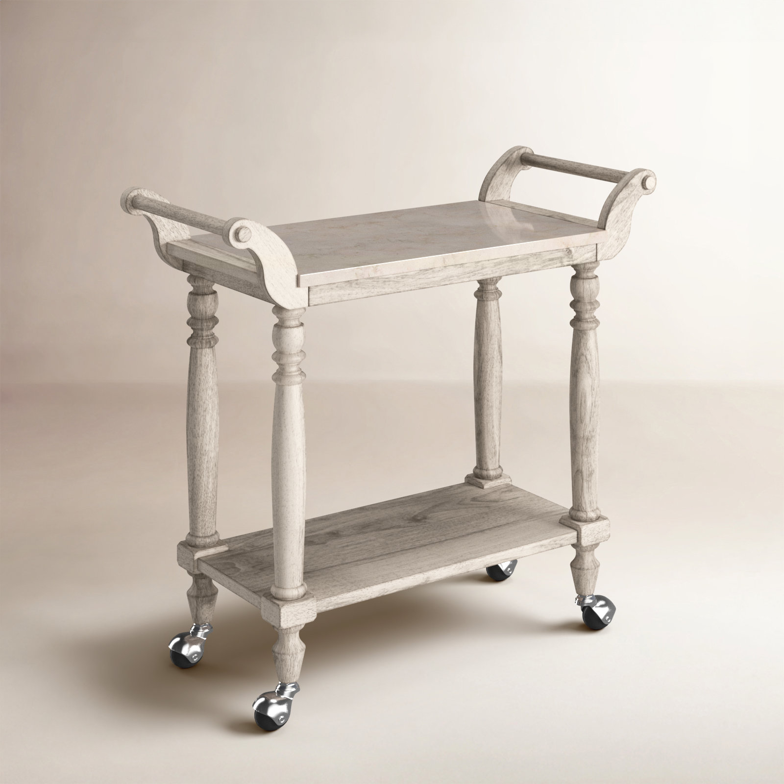 Aberdale Marble Top and Wood Bar Cart, Gray