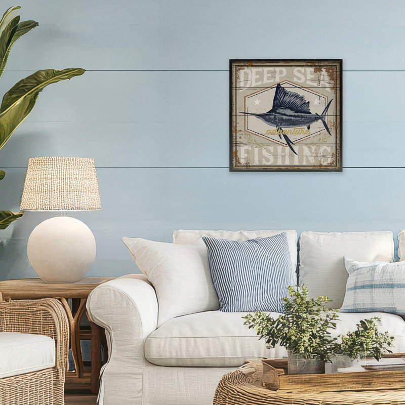 Deep Sea Fishing Adventure Framed Giclee, design by Jennifer Pugh, 17" H x 17" W, Midnight Black Framed Giclee