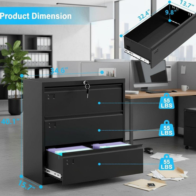 87.9cm Wide 3 -Drawer Steel File Cabinet