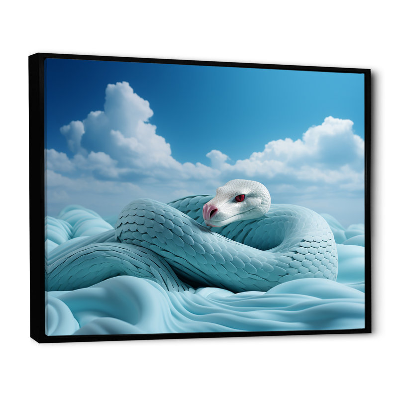 «Cyan Snake Serpentine Sky» sur toile, Cadre flottant noir, H 12 po x l 20 po x P 1 po