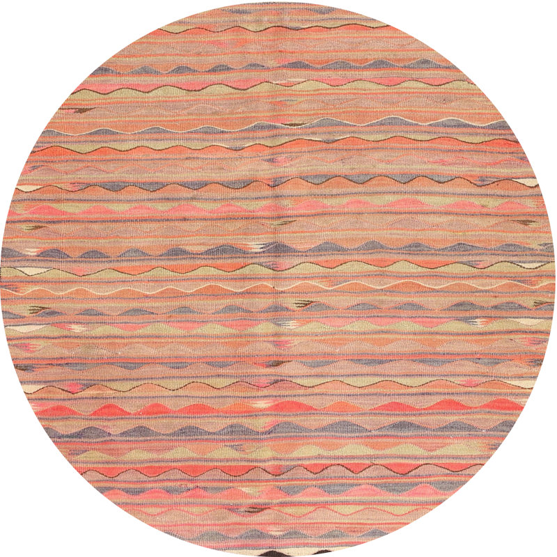 Tapis contemporain rouge / gris / crème, Rond 7 pi
