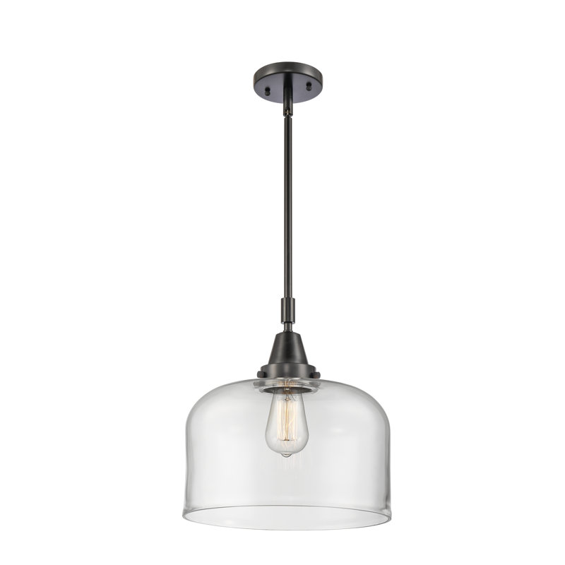 Luminaire suspendu 1 lumière à une cloche, Transparent, H 47,12 po x l 12 po x P 12 po, Noir mat