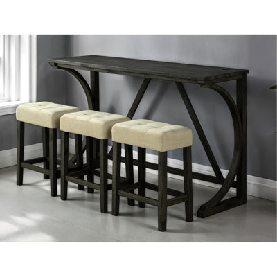 Salle à manger rustique 4 pièces - Table brune, tabourets beiges, Ensemble table et tabourets modernes et fonctionnels brun/beige