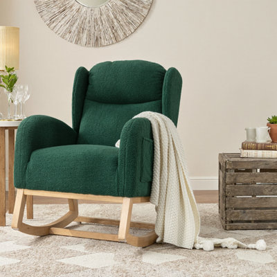 38" Teddy Fabric Rocking Chair with Solid Wood Legs –  Upholstered Nursery Glider, Ergonomic Backrest, Tufted Design – Comfy Lounge Armchair for Livin by Rosalind Wheeler