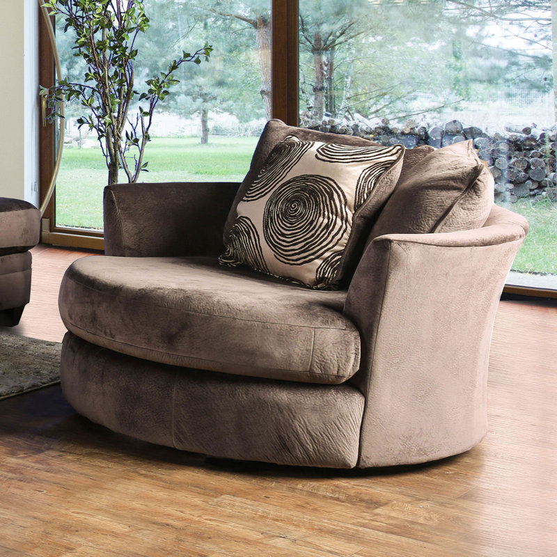 Chaise pivotante ronde de style transitionnel, Tissu brun