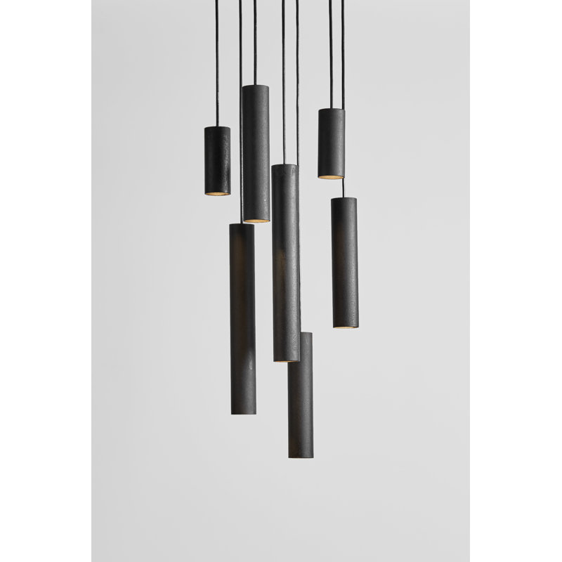 Roest Industrial Steel Pipe Pendant Light, 12" H x 2.5" W x 2.5" D, Carbon