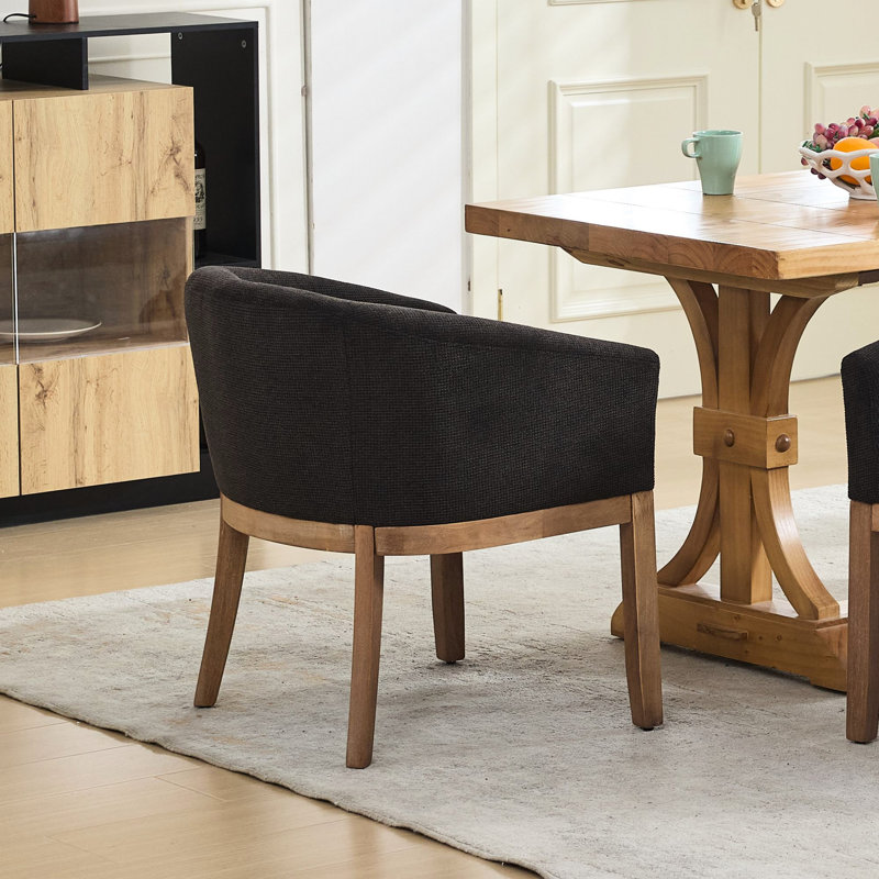 Chaise de salle à manger rembourrée de style Mid-Century avec accoudoirs, matériau principal en lin, structure en bois d'hévéa, accent de l 19 po pour le salon, ensemble simple, noir, conception épurée, - pièces en caoutchouc bruyantes, support en bois massif,