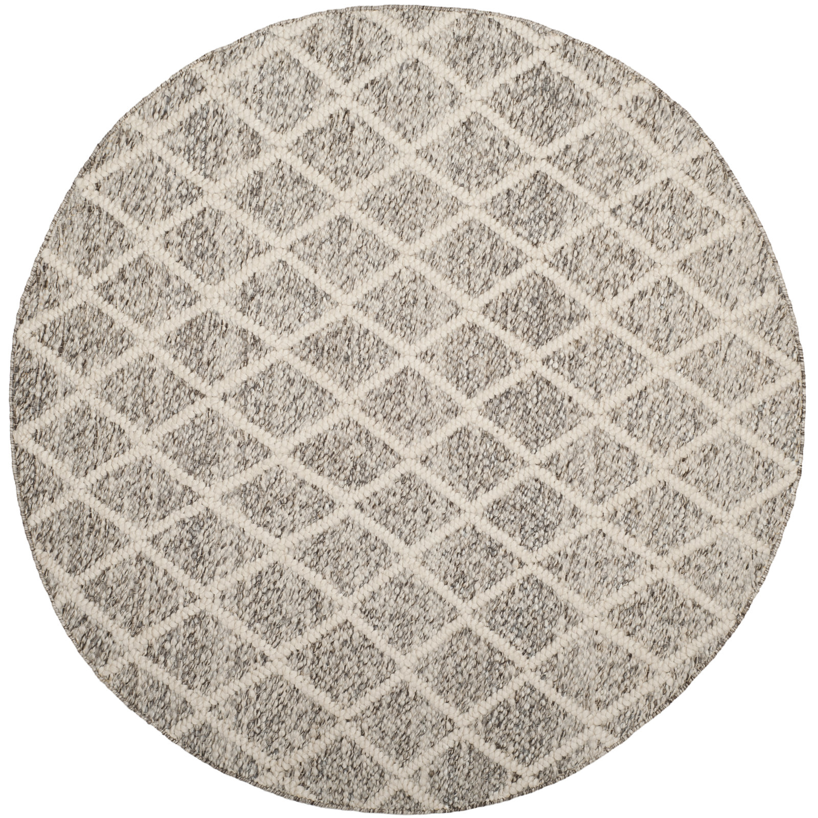 Russo Ivory Stone Hand-Woven Geometric Rug, Round 6'