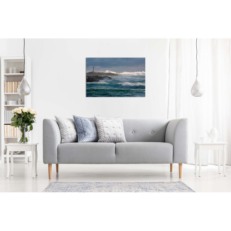 Lighthouse And Ocean Waves - Wrapped Canvas Print, 51cm H x 76cm W